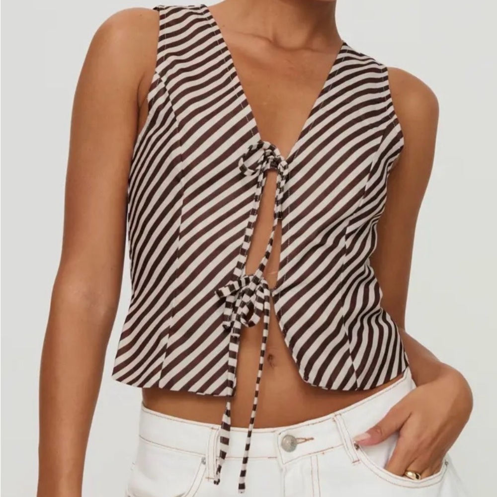 Brown Stripe Tie Front Vest Top XXS